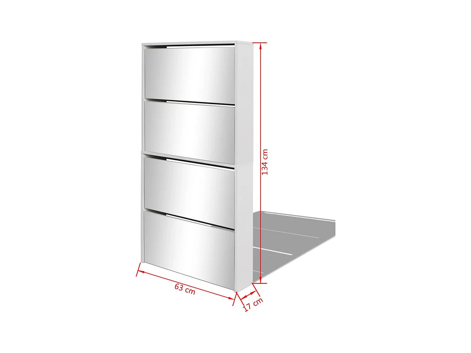 Meuble à chaussures 4 étagères et miroir 63x17x134 cm Blanc