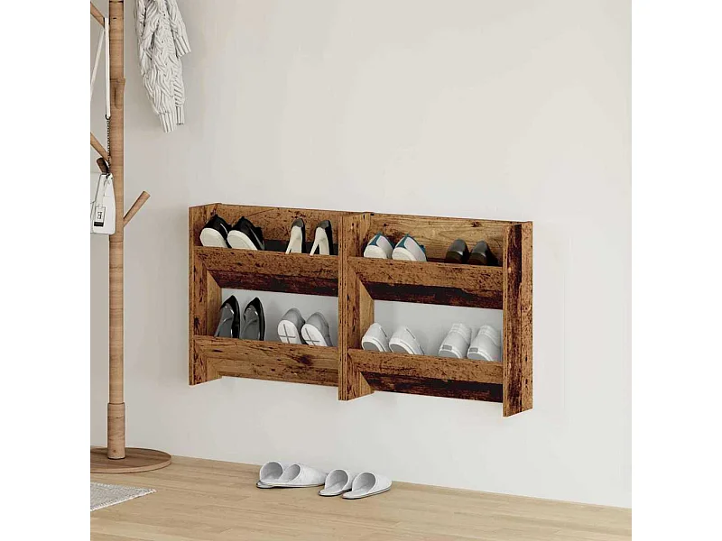 Cabinets à chaussures muraux 2 pcs Vieux bois 60 x 18 x 60 cm
