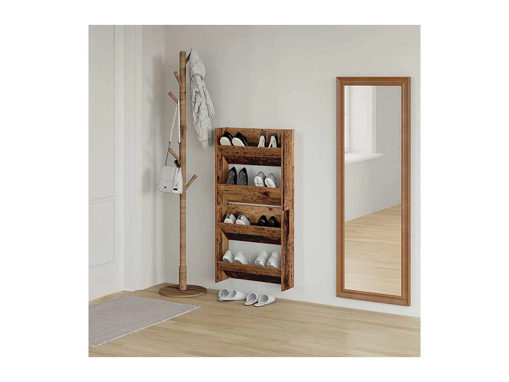 Cabinets à chaussures muraux 2 pcs Vieux bois 60 x 18 x 60 cm