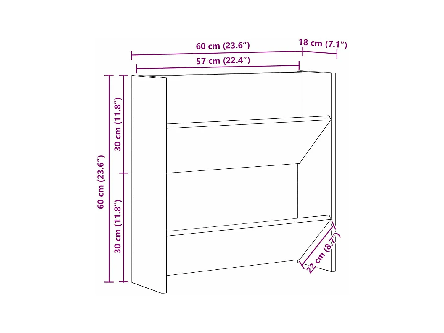 Cabinets à chaussures muraux 2 pcs Vieux bois 60 x 18 x 60 cm