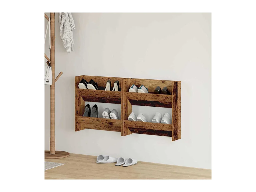 Scarpiera a parete 2 pz. Legno vecchio 60 x 18 x 60 cm