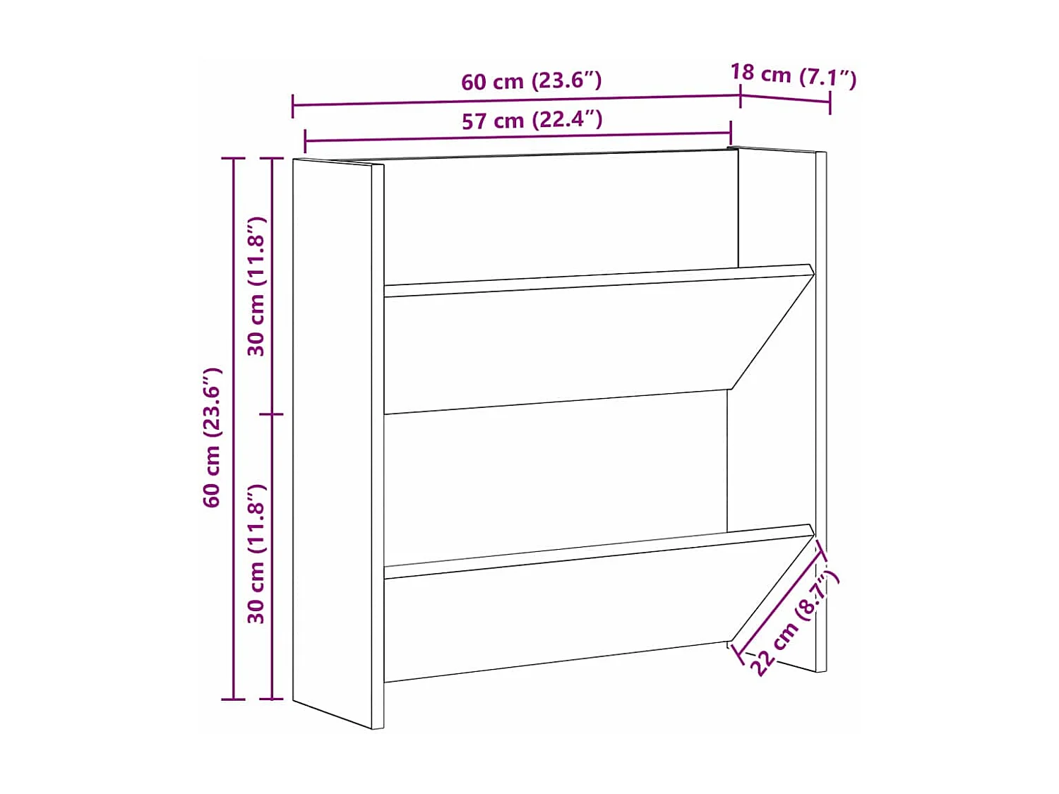 Cabinets à chaussures muraux 2 pcs Vieux bois 60 x 18 x 60 cm