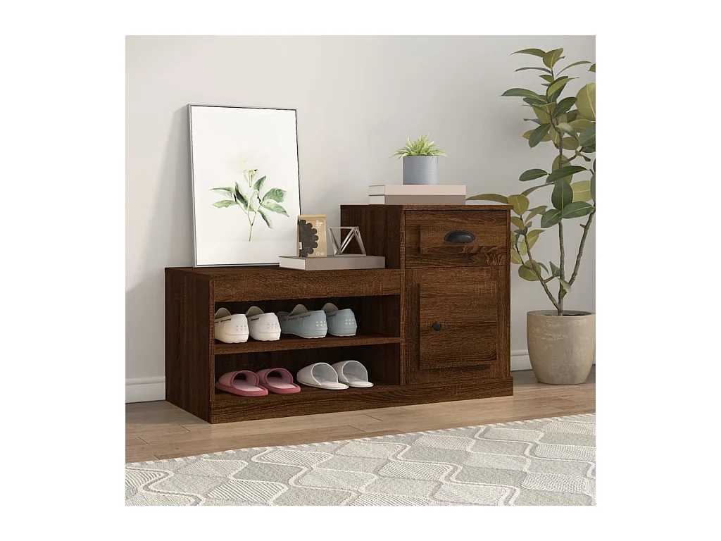 Scarpiera in rovere marrone 100x42x60cm in legno ingegnerizzato