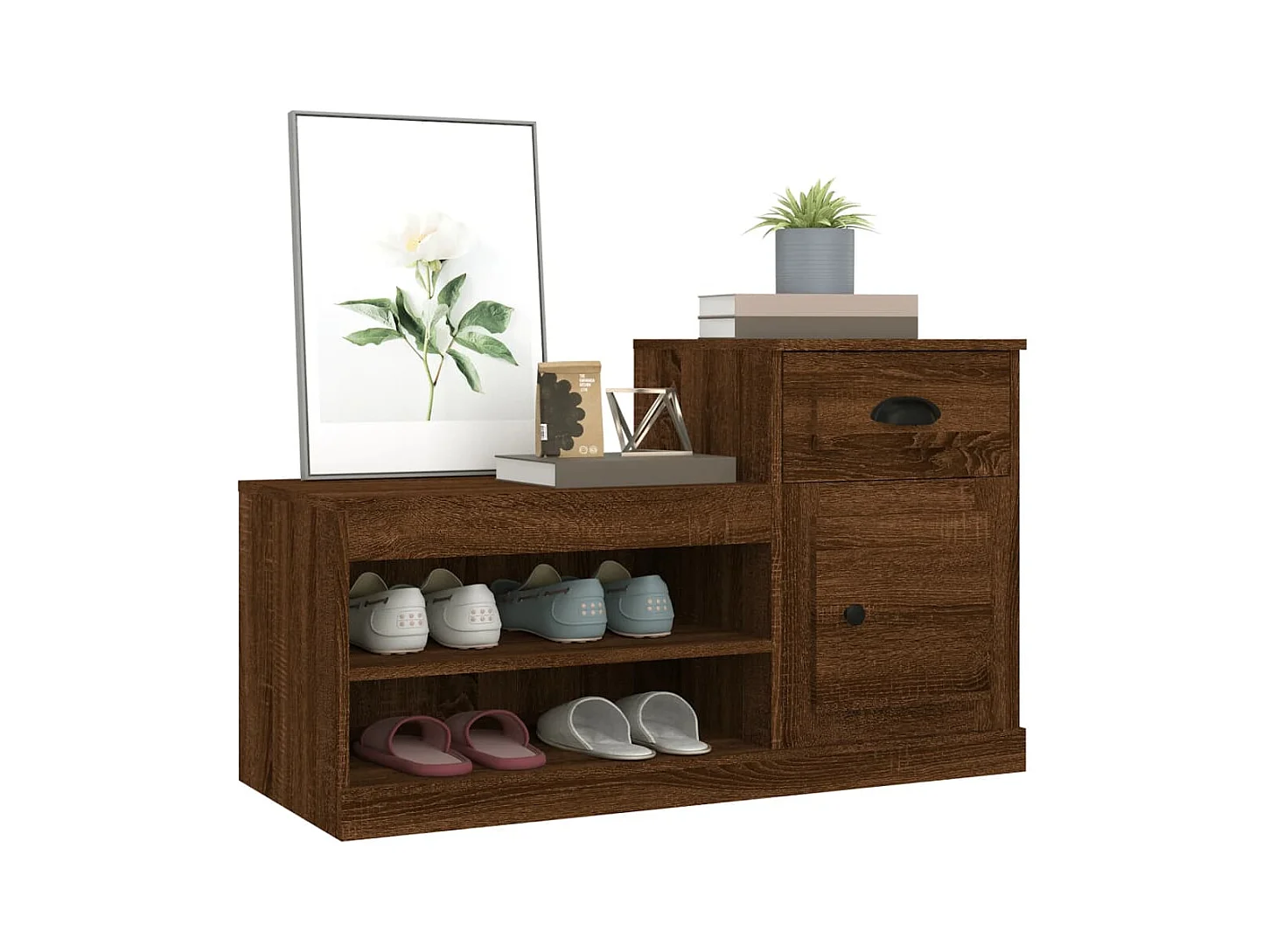 Scarpiera in rovere marrone 100x42x60cm in legno ingegnerizzato