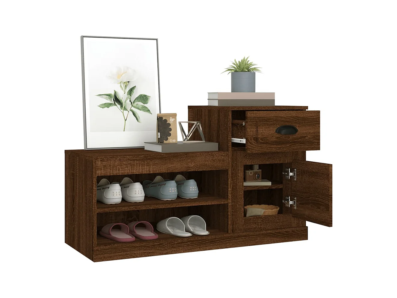 Scarpiera in rovere marrone 100x42x60cm in legno ingegnerizzato