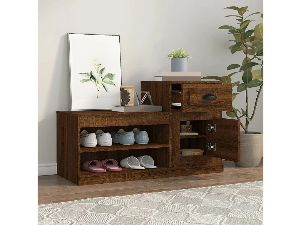Zapatero roble marrón 100x42x60cm madera de ingeniería