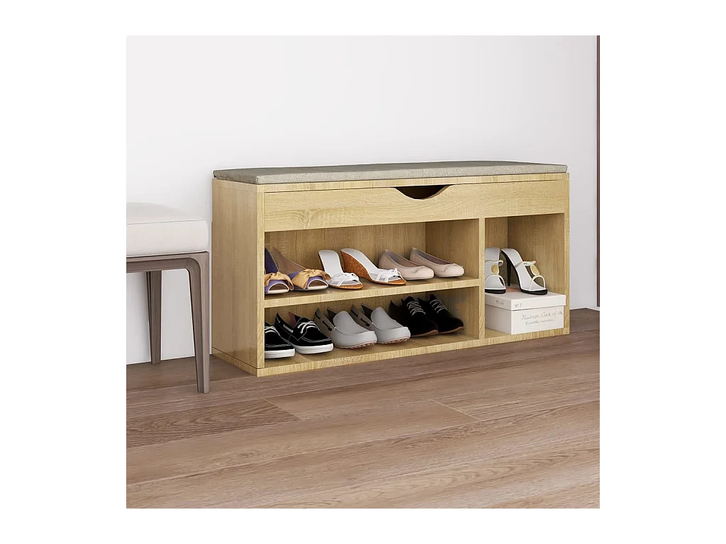 Banco para zapatos con cojín de madera de ingeniería de roble Sonoma
