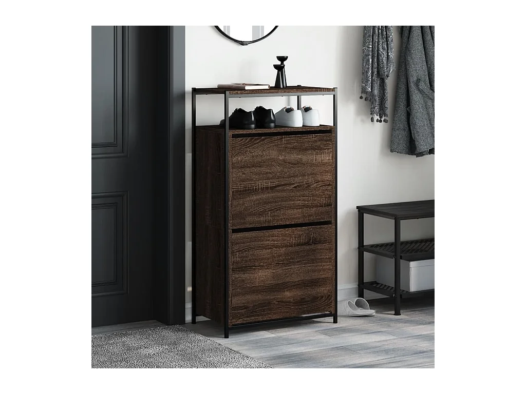 Armoire à chaussures chêne marron 60x34x112cm bois d'ingénierie