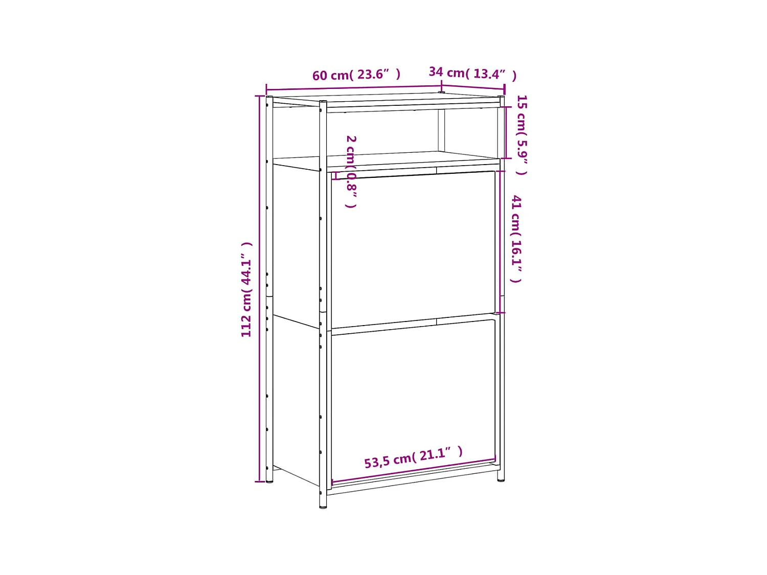Armoire à chaussures chêne marron 60x34x112cm bois d'ingénierie