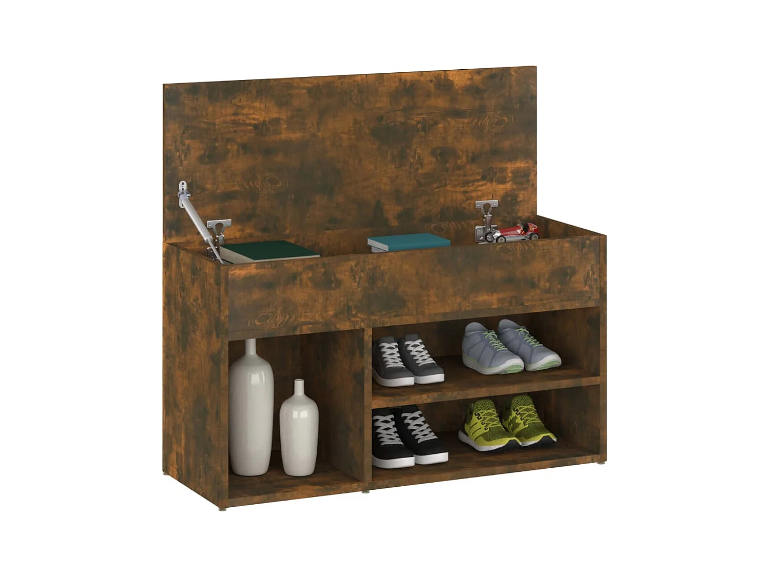 Panca portascarpe in rovere affumicato 80x30x45 cm in legno ingegnerizzato