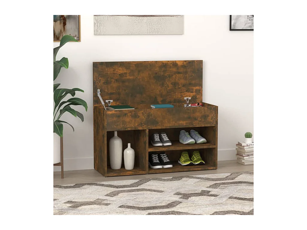 Panca portascarpe in rovere affumicato 80x30x45 cm in legno ingegnerizzato