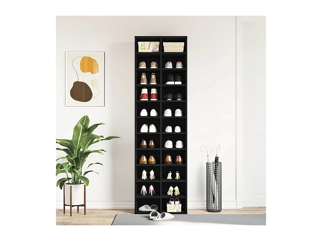 Scarpiera in rovere nero 54x34x183 cm in legno ingegnerizzato