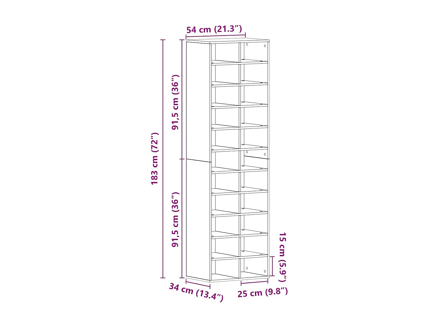Zapatero de roble negro 54x34x183 cm madera de ingeniería