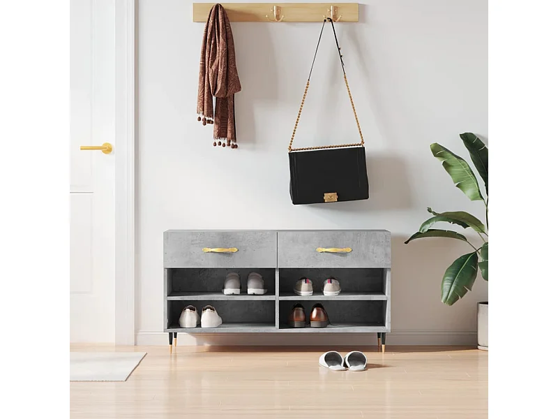 Panca portascarpe in cemento grigio 102x35x55 cm in legno ingegnerizzato