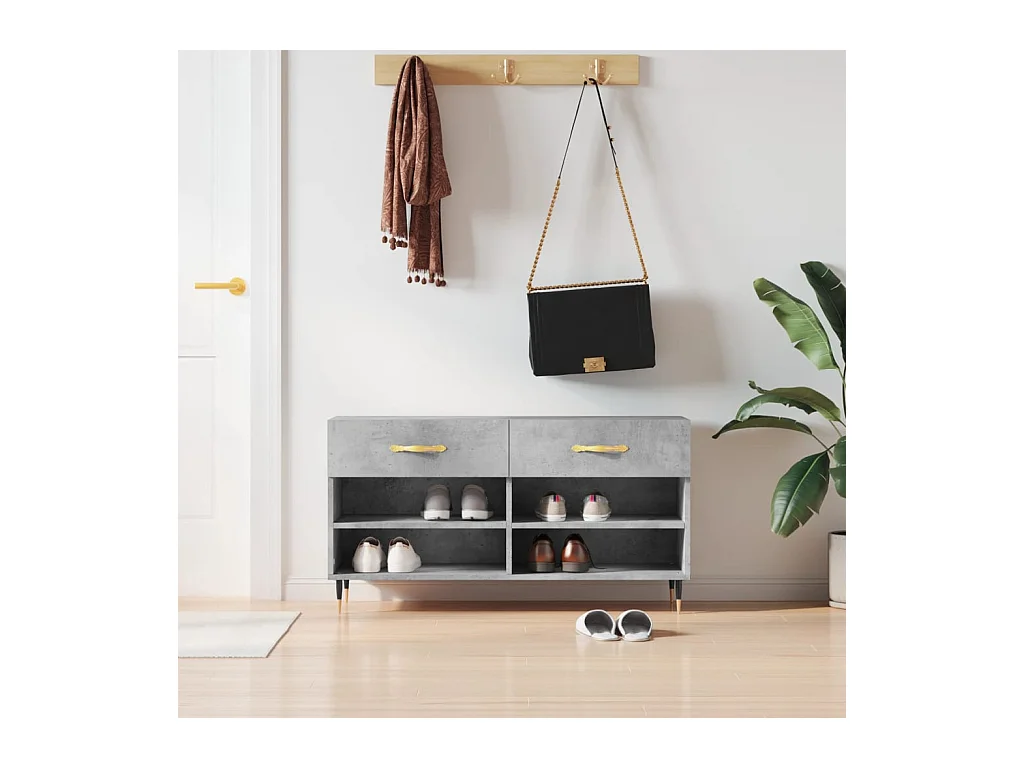 Panca portascarpe in cemento grigio 102x35x55 cm in legno ingegnerizzato