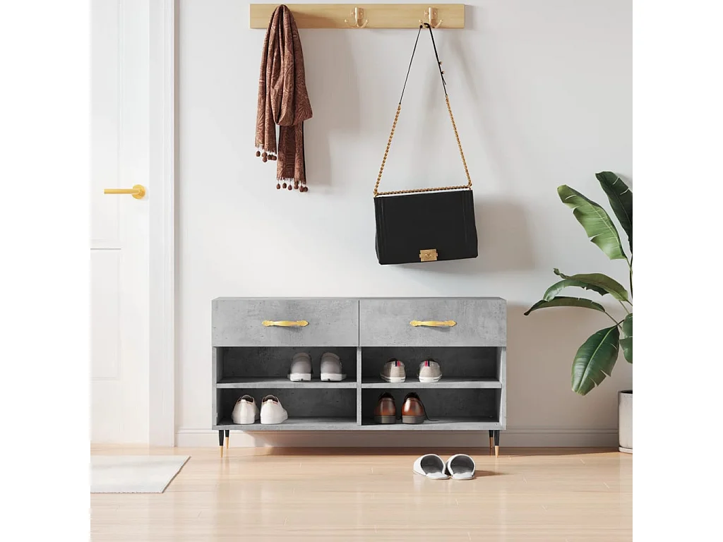 Banc à chaussures gris béton 102x35x55 cm bois d'ingénierie