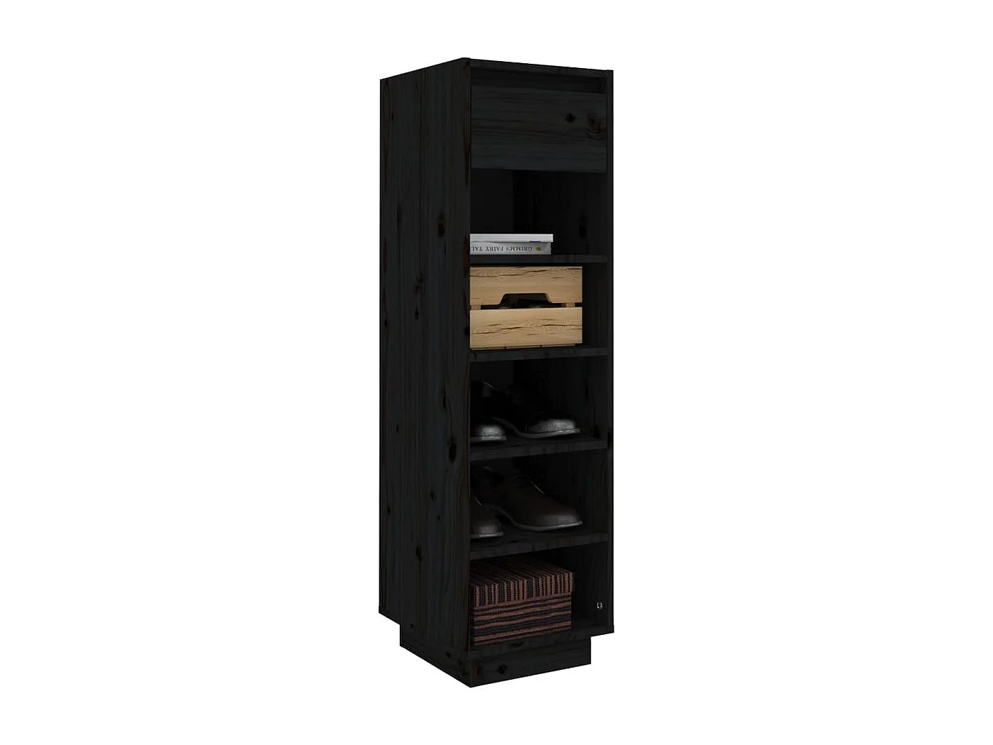 Scarpiera nera 30x34x105 cm in legno massello di pino