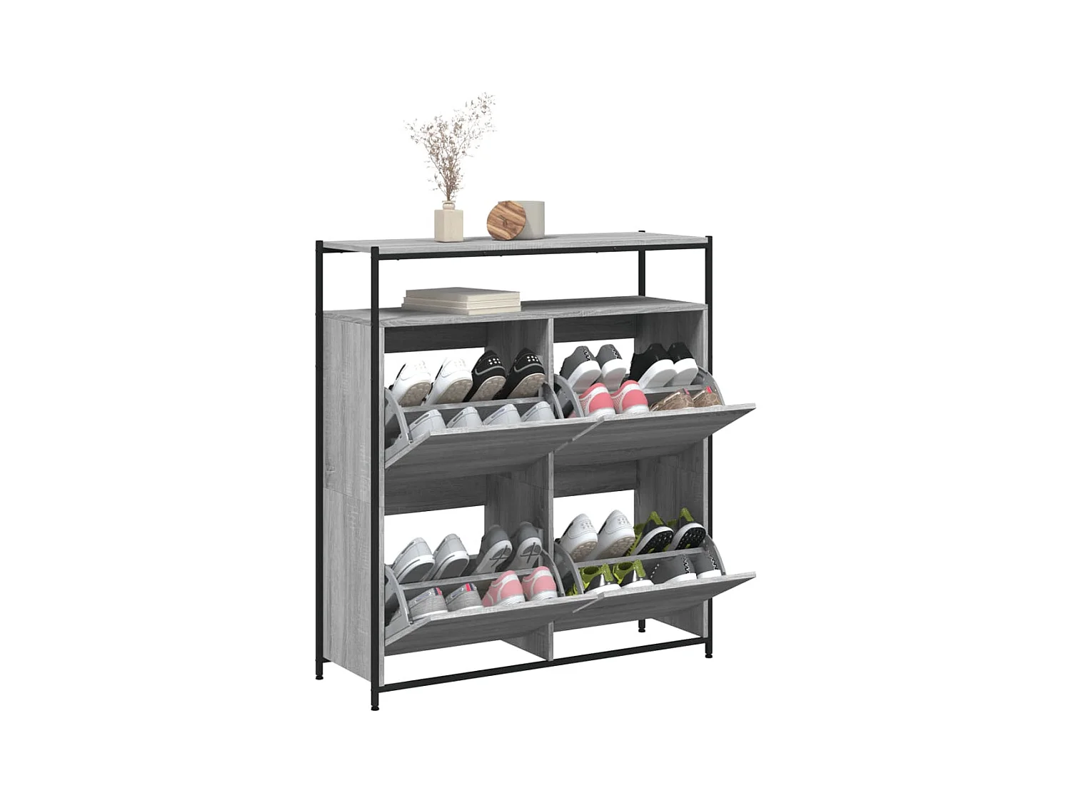 Armoire à chaussures 4 tiroirs rabattables sonoma gris