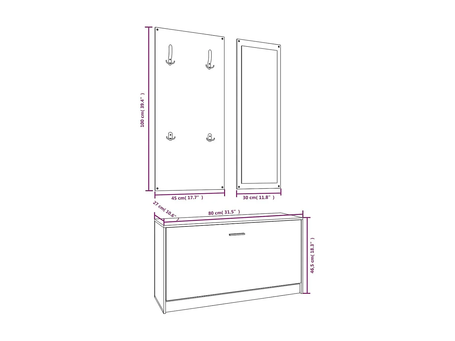 3-in-1 Schuhschrank-Set Räuchereiche