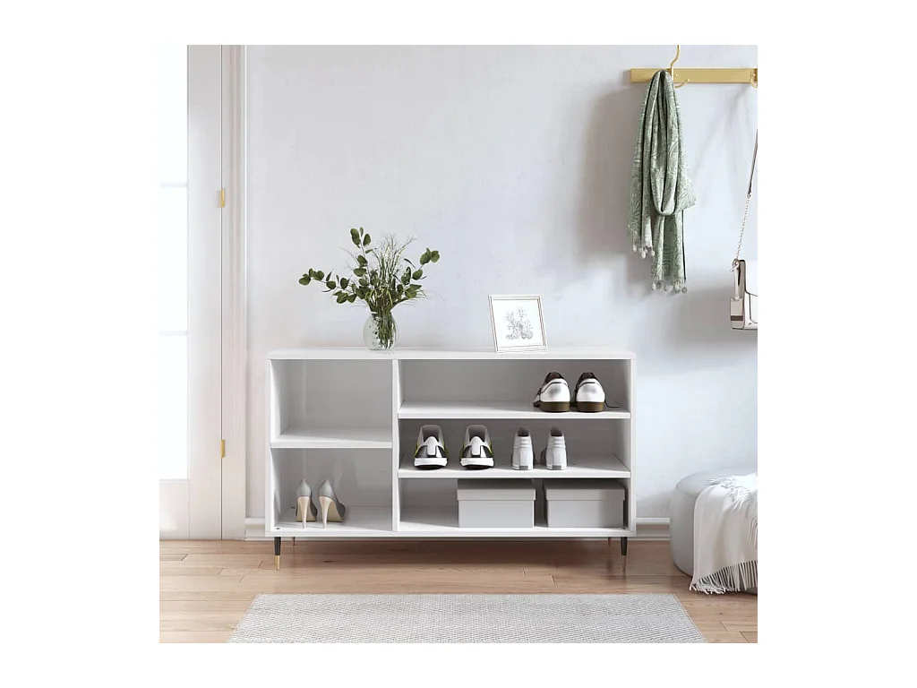 Armoire à chaussure Blanc brillant 102x36x60 cm Bois ingénierie