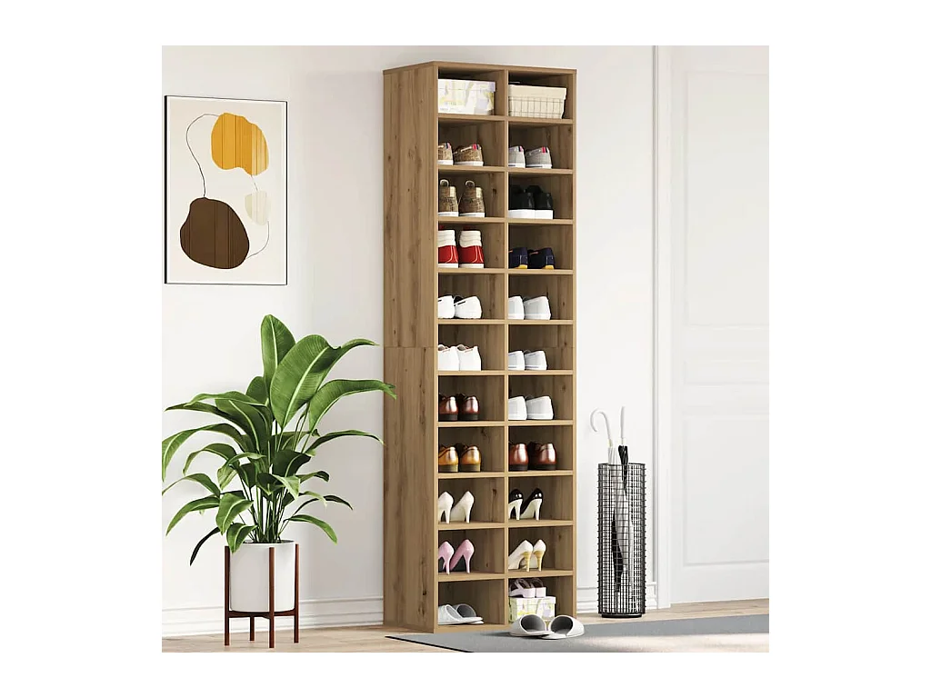 Meuble à chaussures chêne artisanal 54x34x183cm bois ingénierie