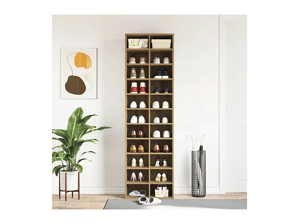 Meuble à chaussures chêne artisanal 54x34x183cm bois ingénierie