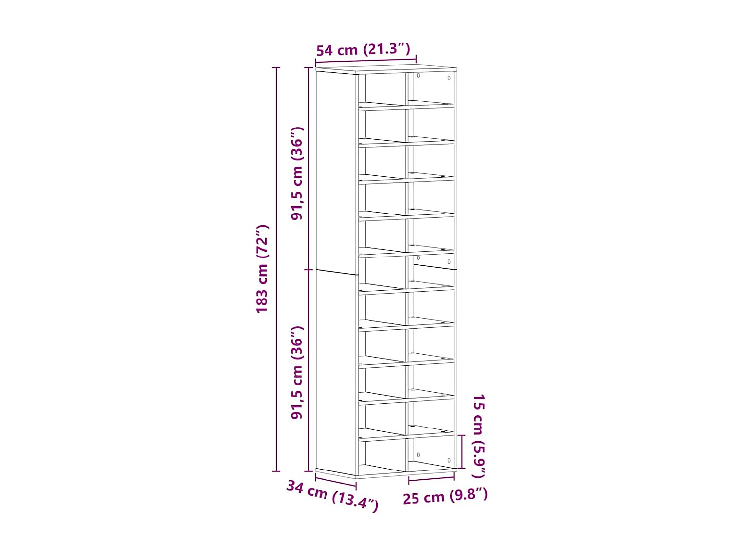 Meuble à chaussures chêne artisanal 54x34x183cm bois ingénierie