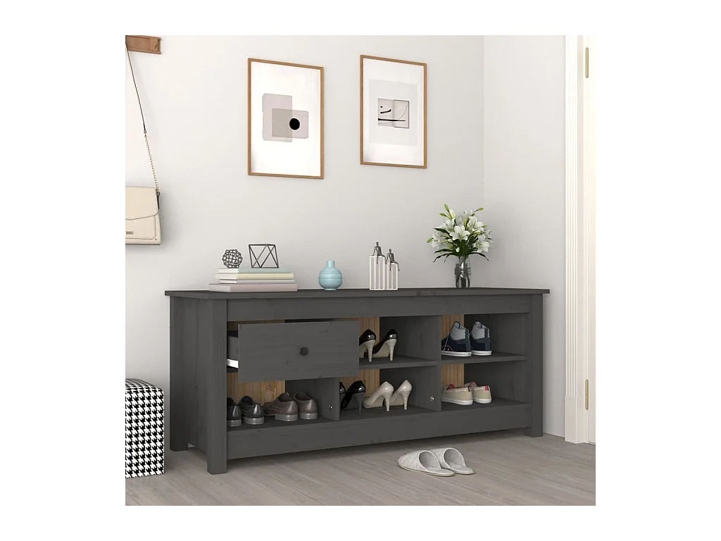 Grijze schoenenkast 110x38x45,5 cm Massief grenenhout