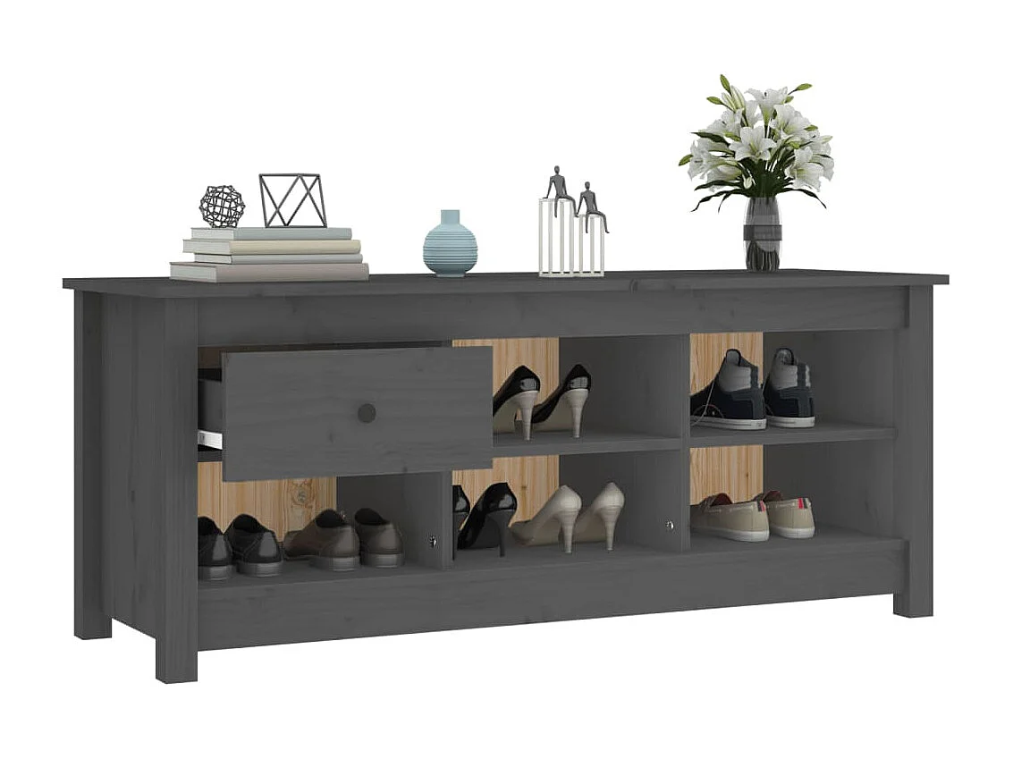 Zapatero gris 110x38x45,5 cm Madera maciza de pino