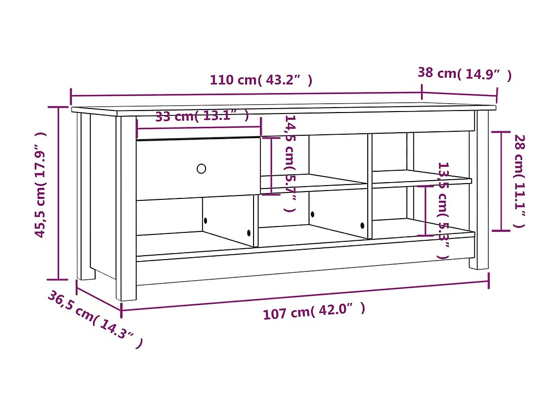Zapatero gris 110x38x45,5 cm Madera maciza de pino