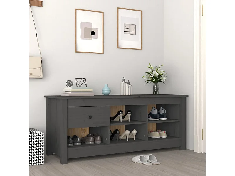 Armoire à chaussures Gris 110x38x45,5 cm Bois de pin massif