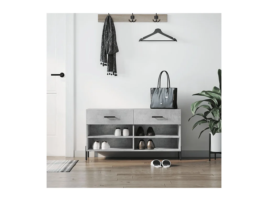 Banc à chaussures gris béton 102x35x55 cm bois d'ingénierie