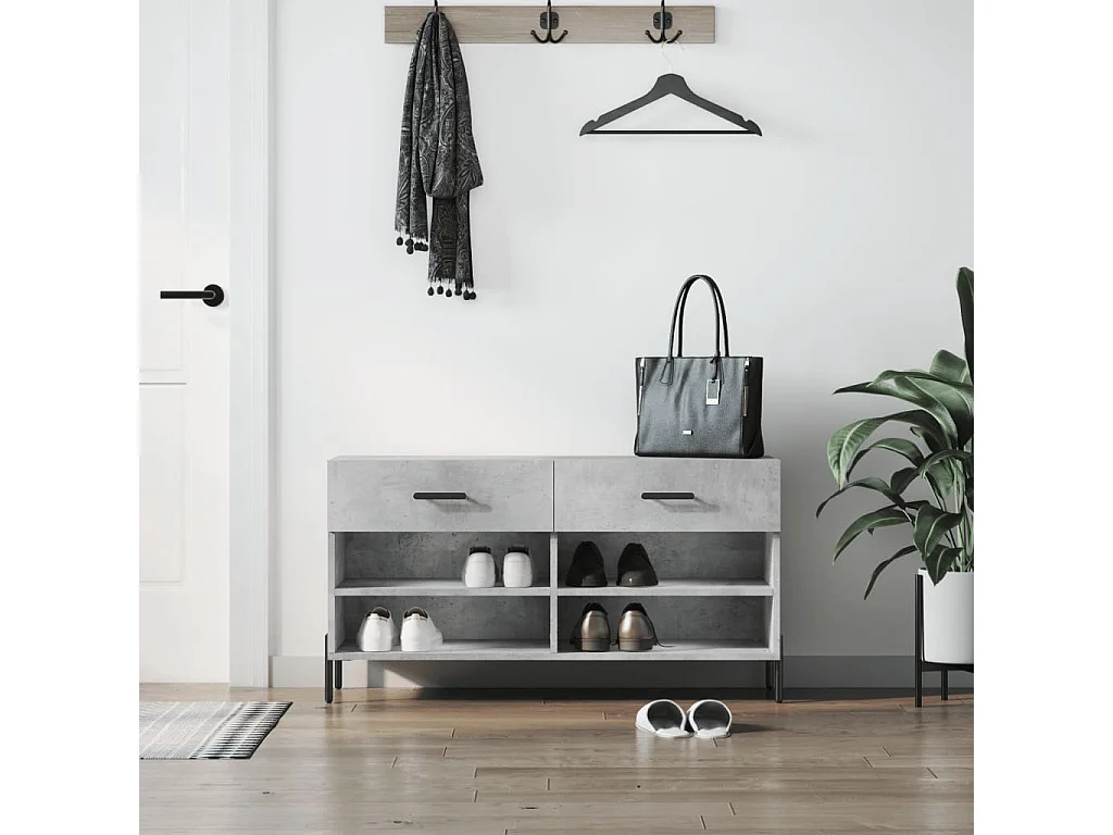 Banc à chaussures gris béton 102x35x55 cm bois d'ingénierie