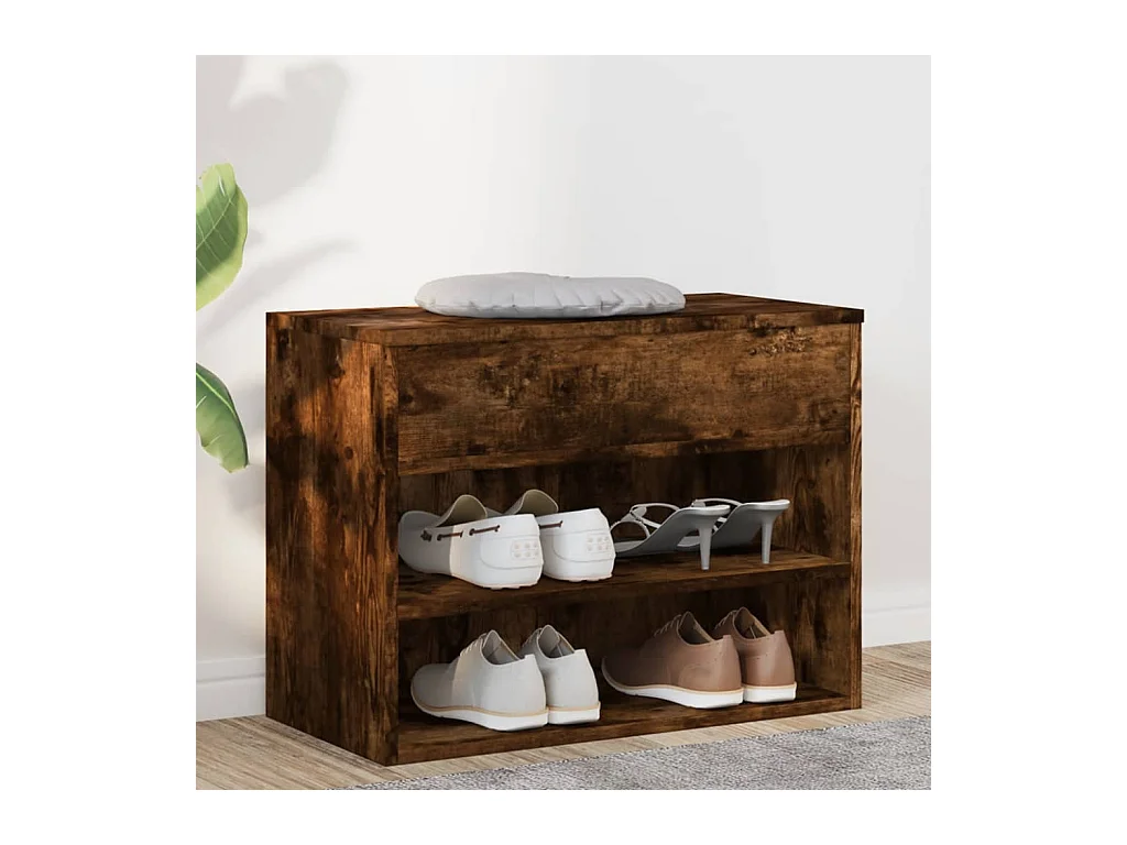 Panca portascarpe in rovere affumicato 60x30x45 cm in legno ingegnerizzato