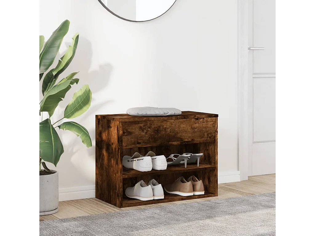 Panca portascarpe in rovere affumicato 60x30x45 cm in legno ingegnerizzato