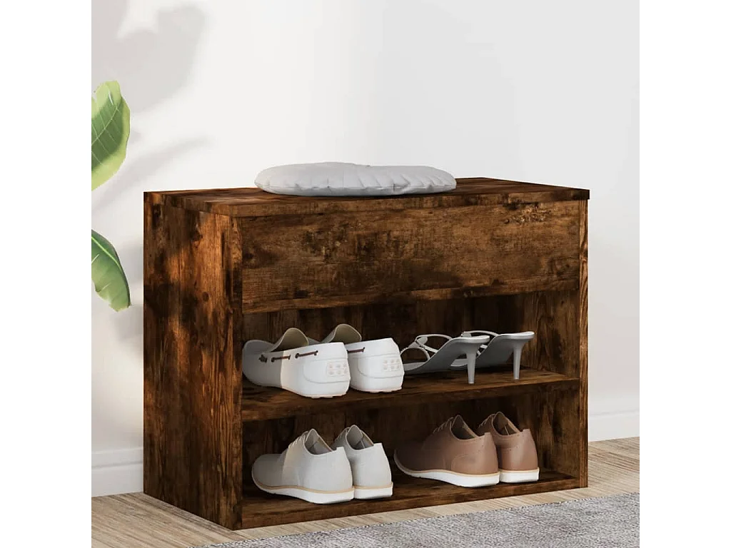 Panca portascarpe in rovere affumicato 60x30x45 cm in legno ingegnerizzato