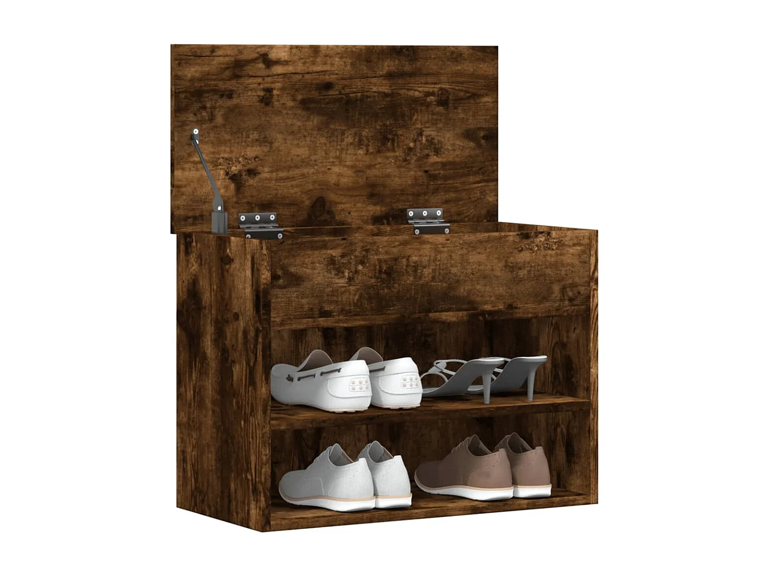 Panca portascarpe in rovere affumicato 60x30x45 cm in legno ingegnerizzato