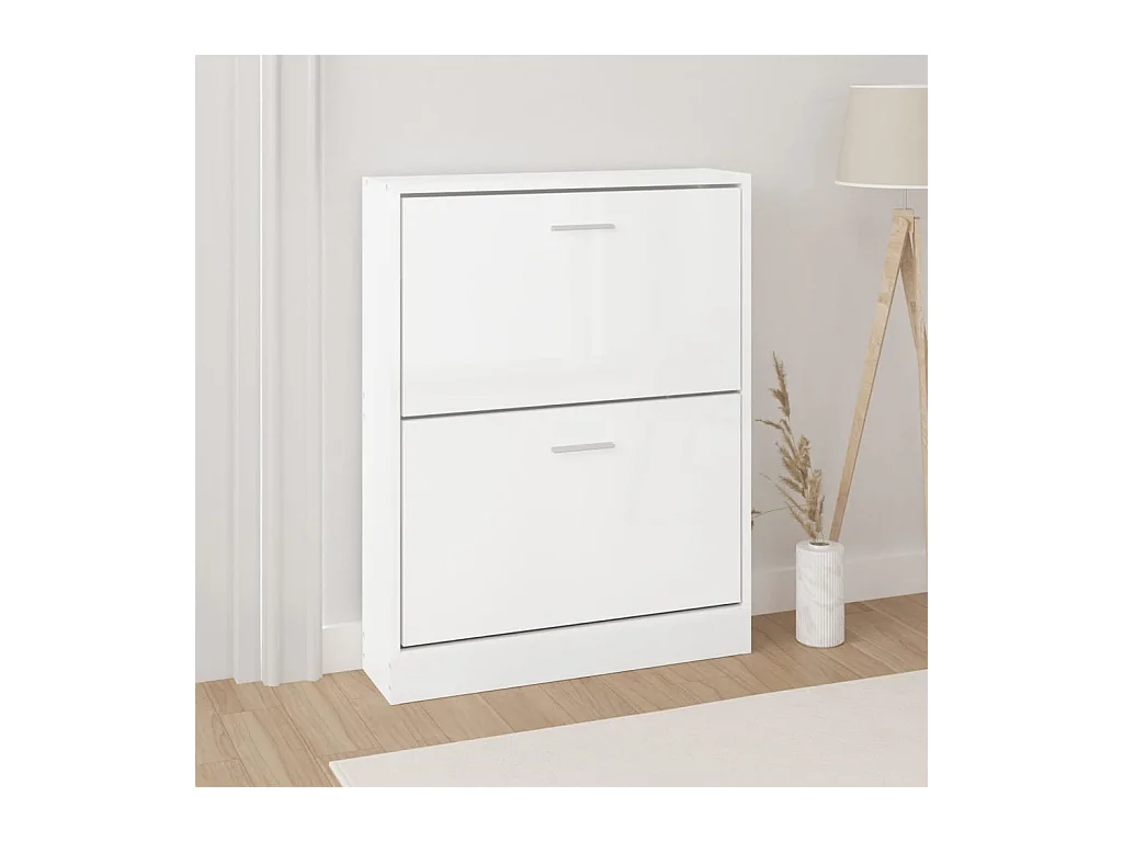 Armoire à chaussure Blanc brillant 59x17x81 cm Bois ingénierie