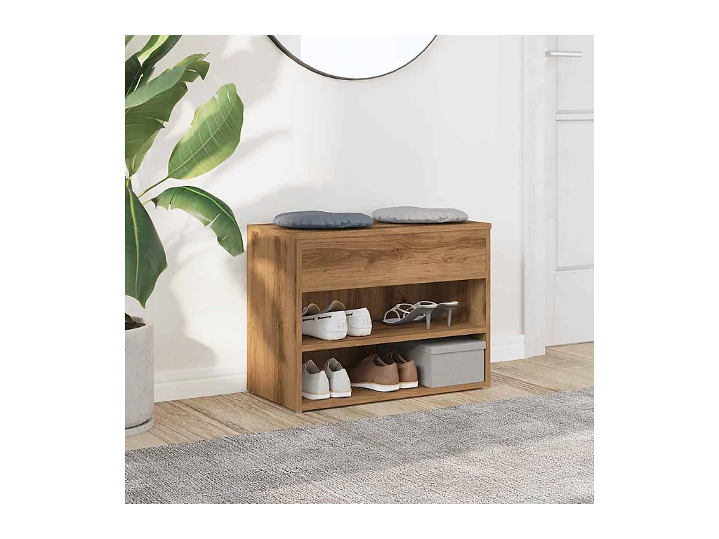 Banc à chaussures chêne artisanal 60x30x45 cm bois d'ingénierie