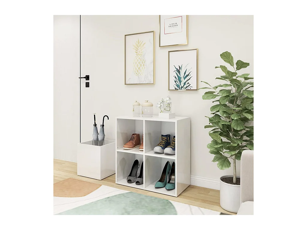 Armoire à chaussures d’entrée blanc brillant bois ingénierie