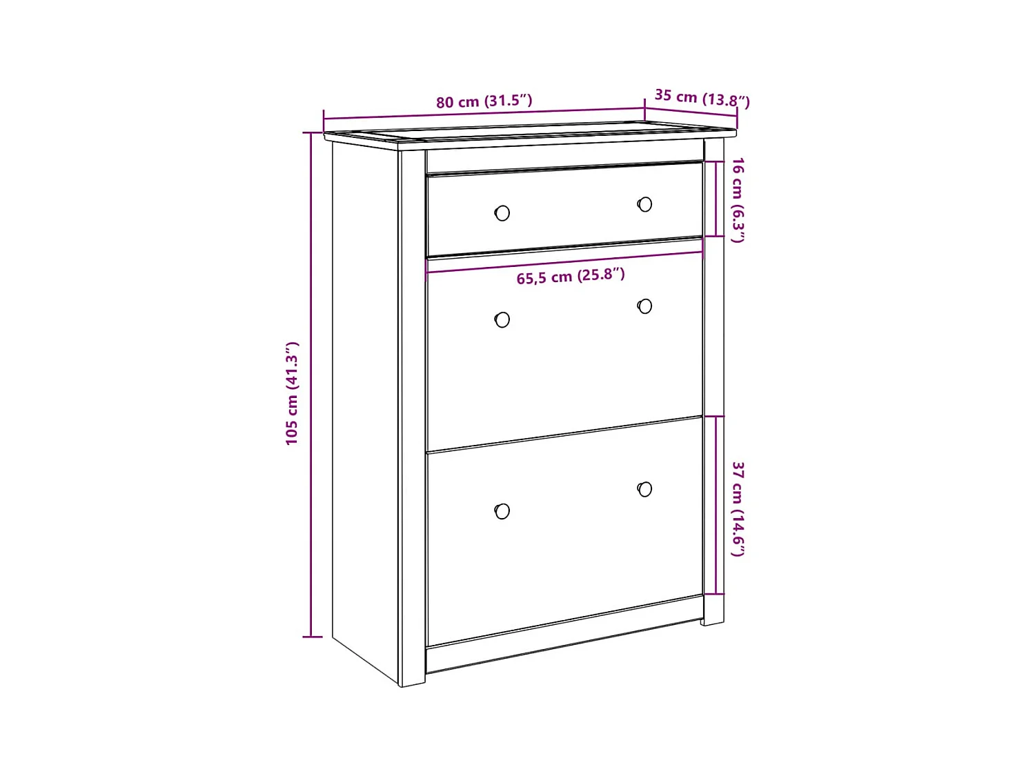 Armoire à chaussures Panama 80x35x105 cm bois de pin massif