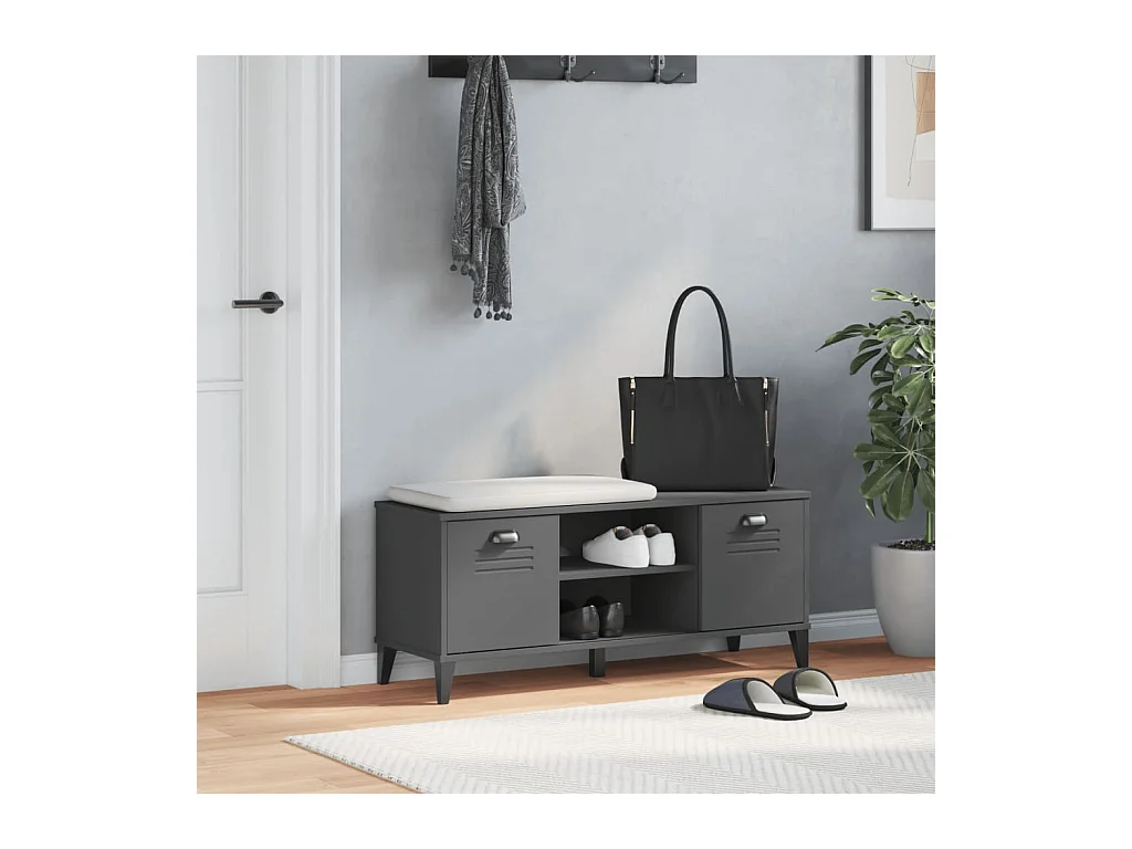 Banc à chaussures gris anthracite bois massif de pin