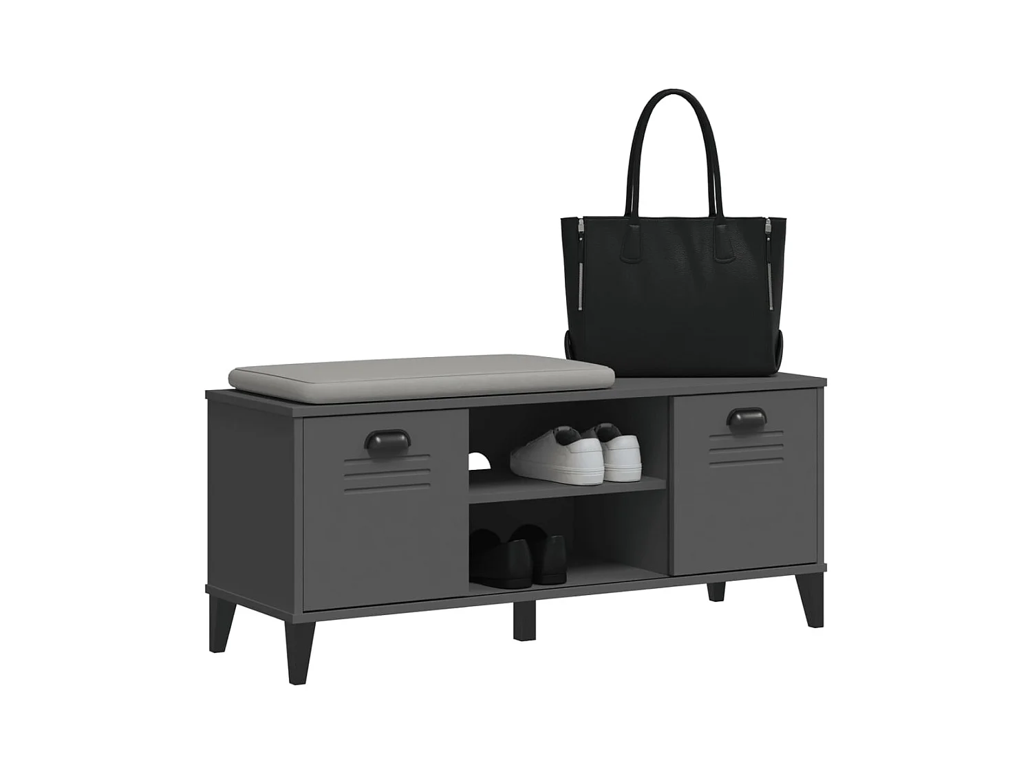 Banc à chaussures gris anthracite bois massif de pin