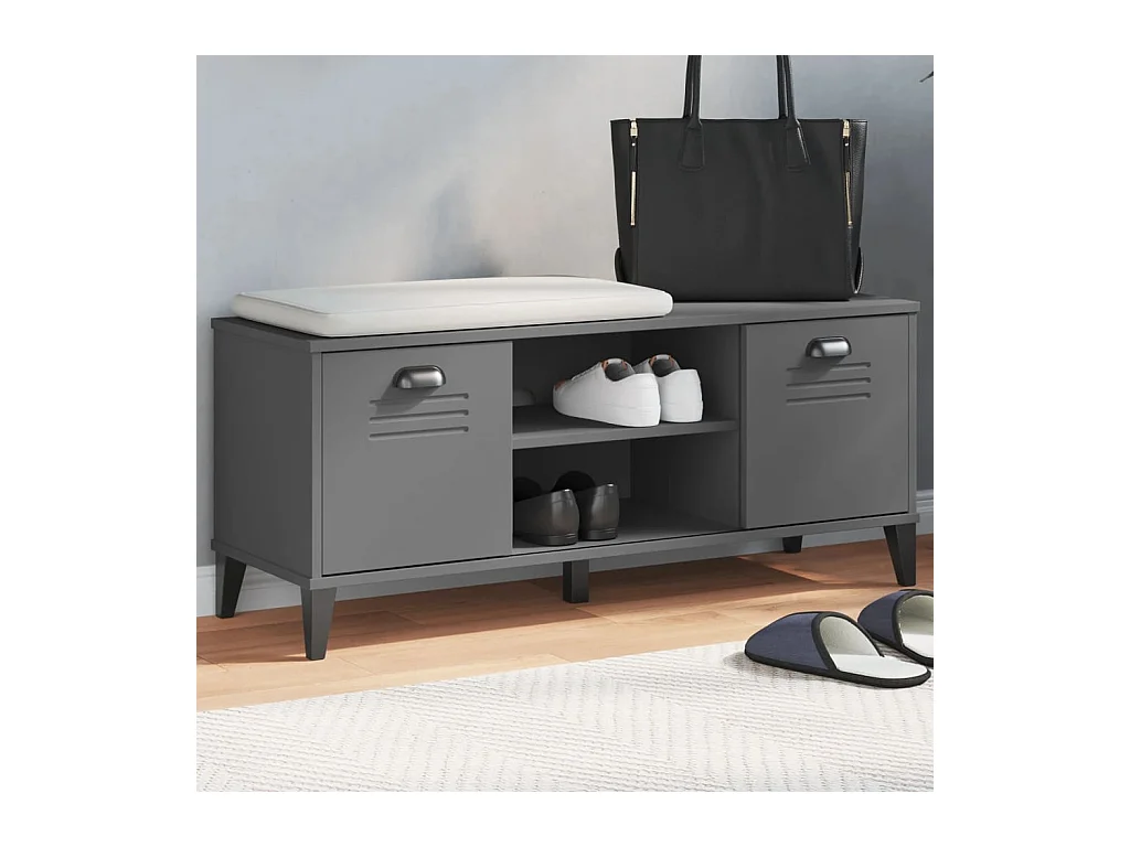 Banc à chaussures gris anthracite bois massif de pin