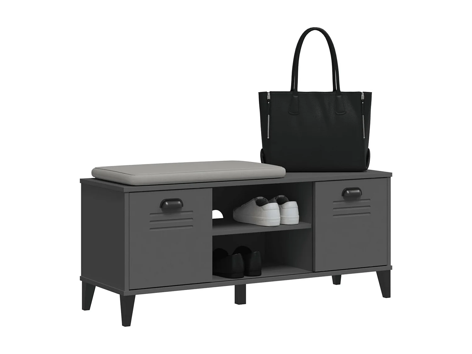 Banco zapatero de madera maciza de pino color gris antracita