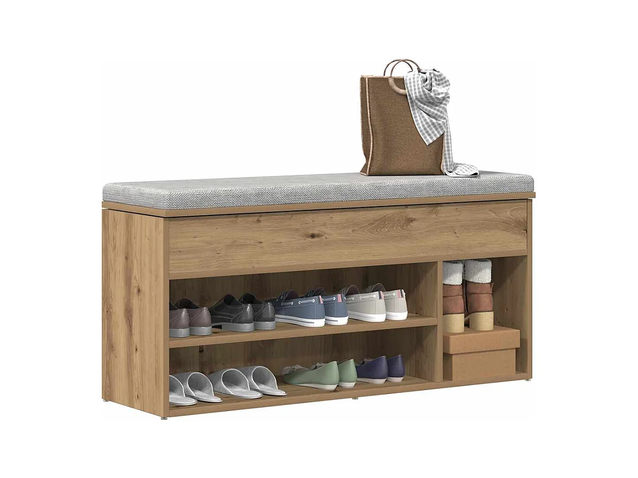 Banc à chaussures chêne artisanal 102x30,5x45cm bois ingénierie