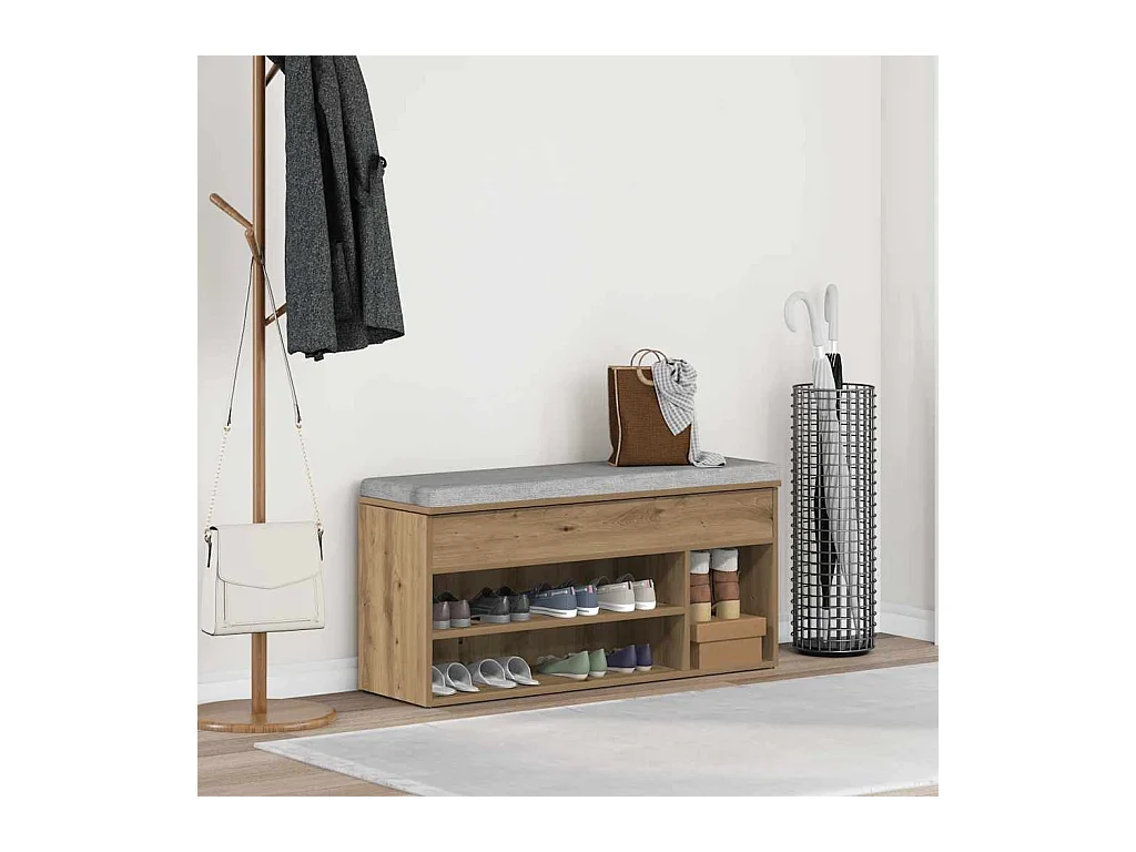 Banc à chaussures chêne artisanal 102x30,5x45cm bois ingénierie