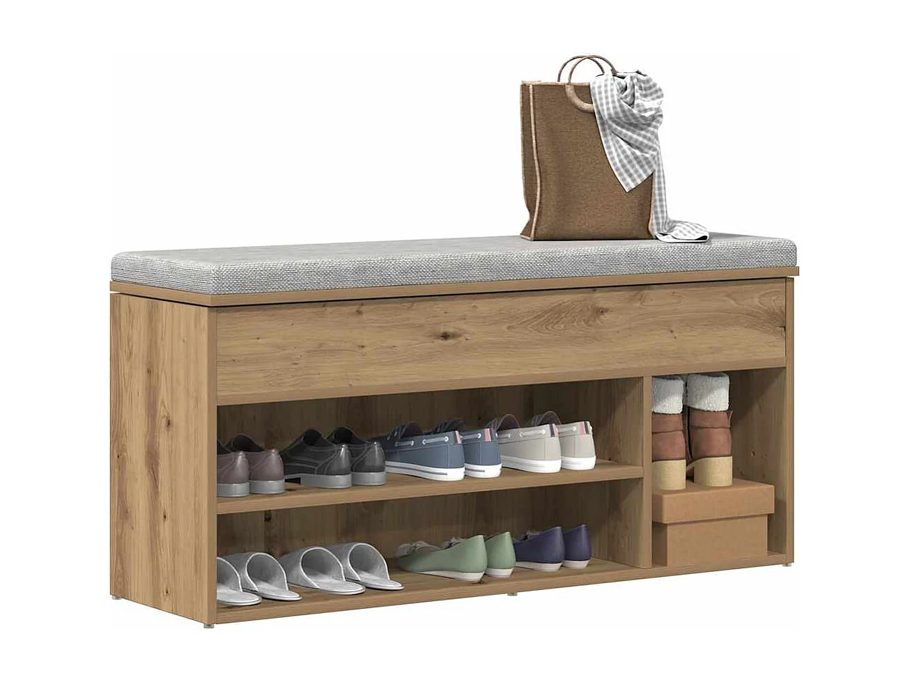 Banc à chaussures chêne artisanal 102x30,5x45cm bois ingénierie