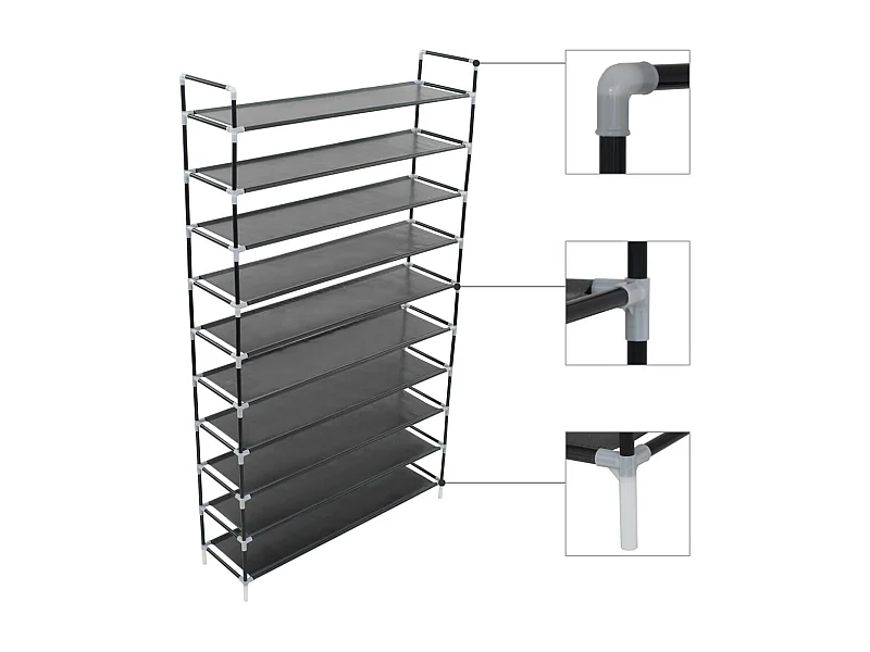 Schoenenrek met 10 planken Metaal en non-woven stof Zwart