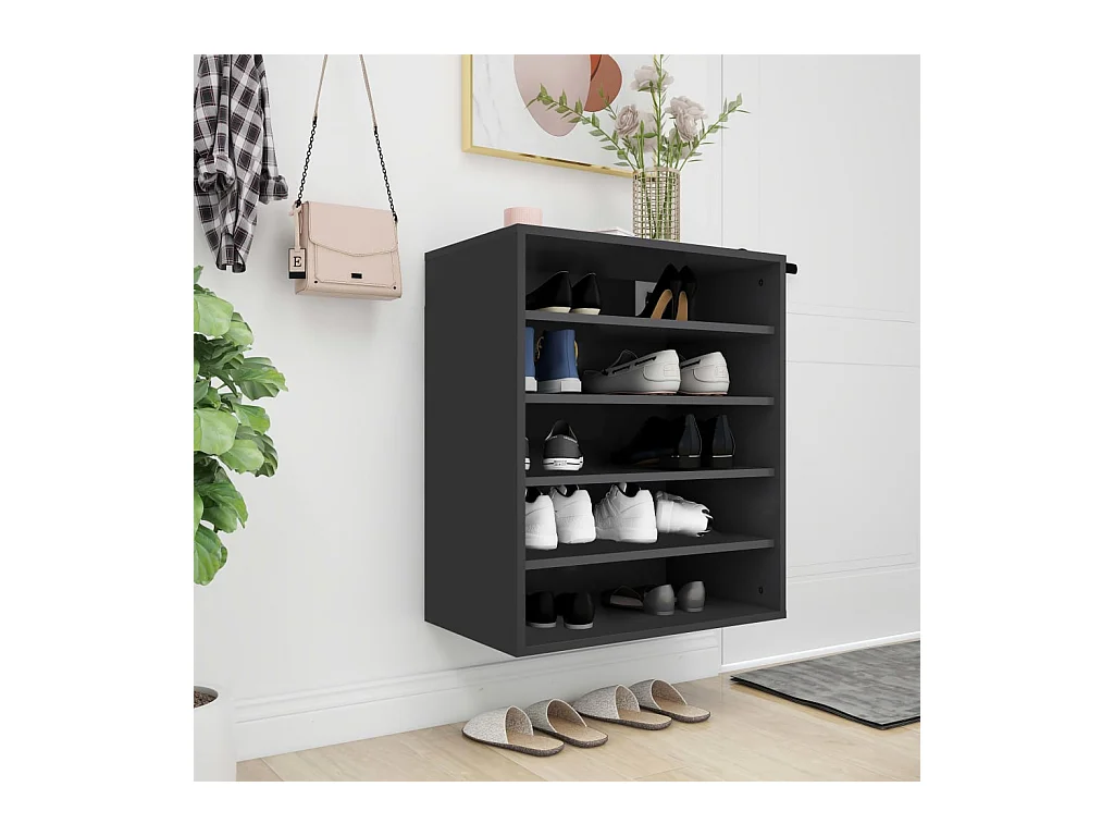 Zapatero negro 60x35x70 cm Madera contrachapada